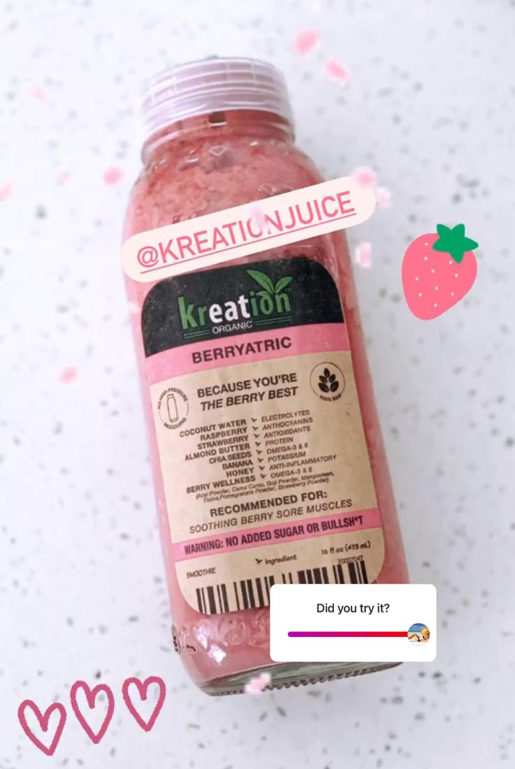 Kreation Organic Juice, USDA Organic Smoothie Berryatric